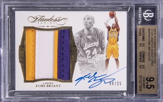 2015/16 Panini Flawless "Star Swatch Signatures" Gold #KB Kobe Bryant Signed Game Used Patch Card (#08/25) – Kobes Jersey Number! – True Gem Example – BGS GEM MINT 9.5/BGS 9